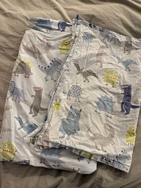 Pottery Barn Kids Dino Print Duvet Cover - White, Blue, Green